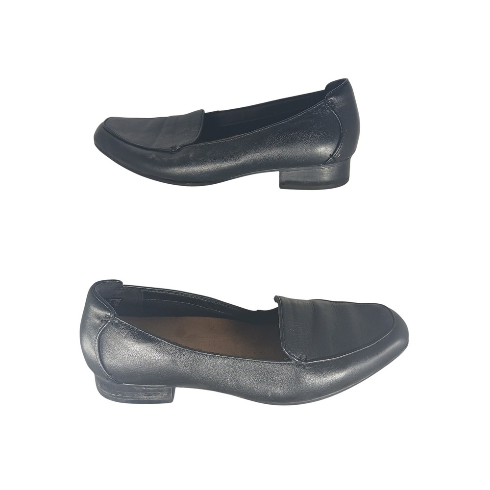 Clarks Unstructured Womens Black Leather Loafers Slip On Shoes‎ Size 8 M